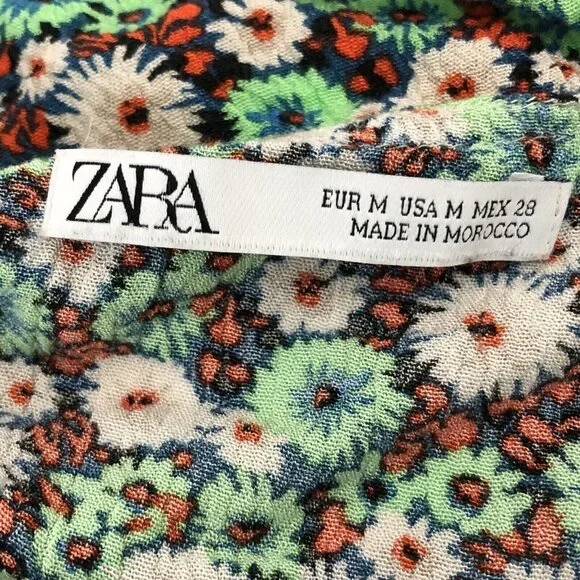 Zara Womens Top Size Medium Floral Print Shoulder Straps Elastic At Waist - Picture 7 of 10